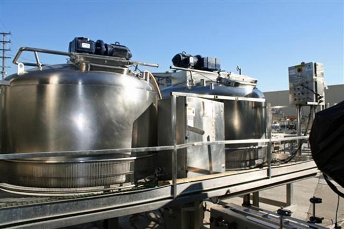 Used Twin 750 gallon jacketed Tanks on Mezzanine