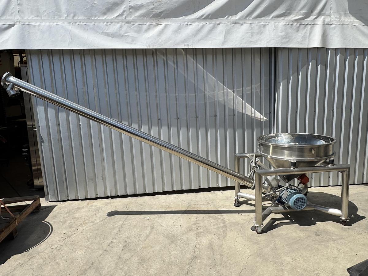Used Stainless Steel Screw Conveyor, 96'' drop discharge