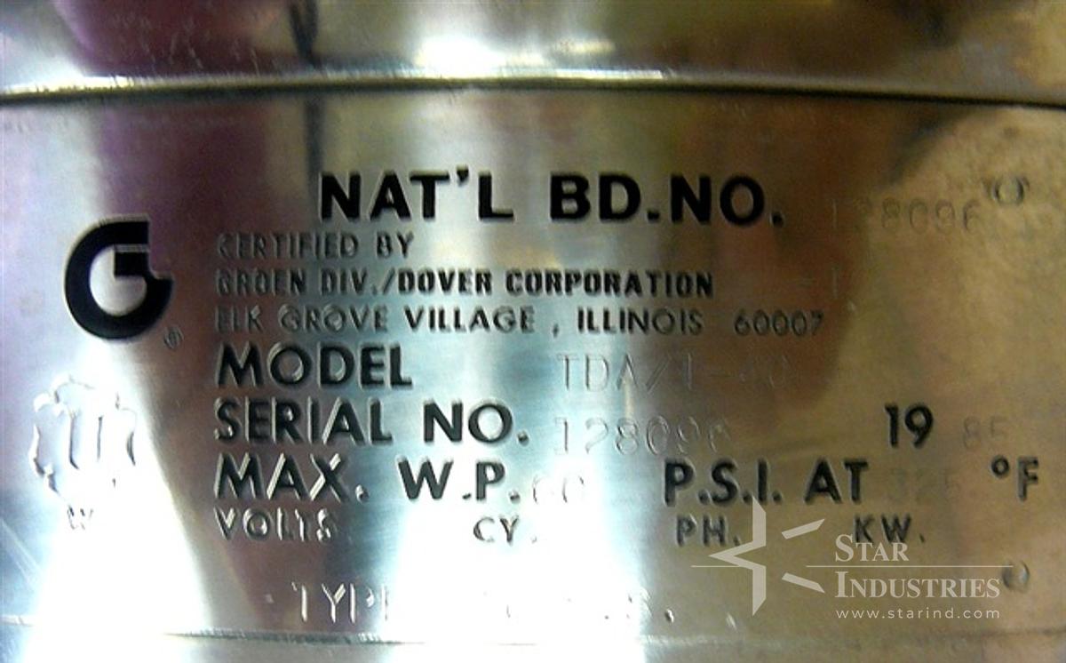 Used 40 quart Groen TDA-1-40 Jacketed Kettle