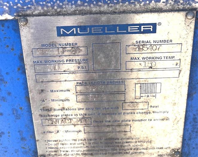 Used Mueller AT40 F-20 Accu-Therm Plate Heat Exchanger