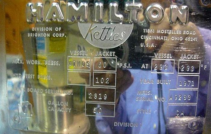Used 50 gallon Hamilton Jacketed Kettle w/ Agitator