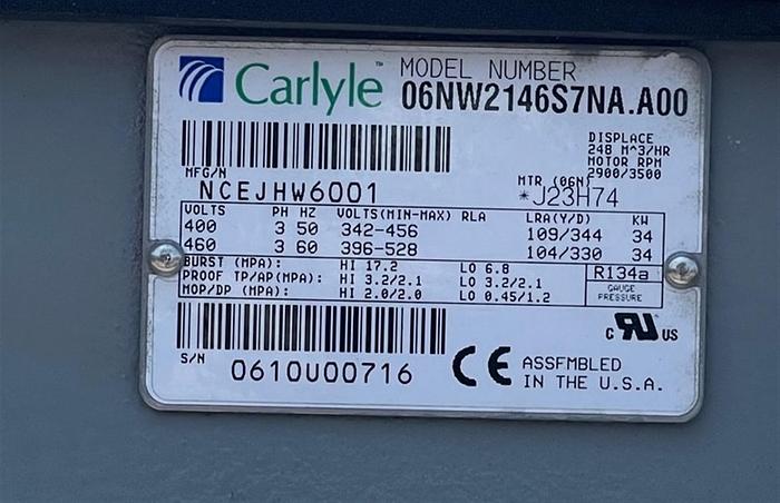 Used Carrier Model 30HXC086RZ-661AA Chiller