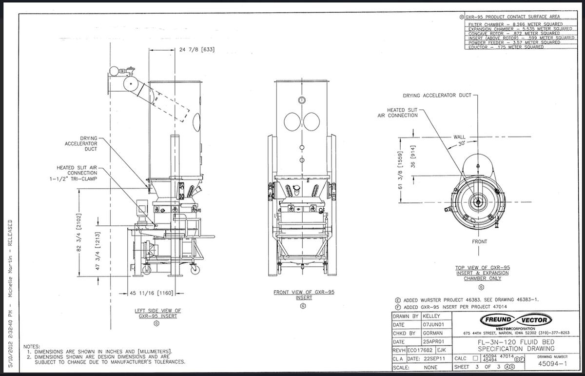 Used Vector Freund Flo Coater System FL-3N-120 Fluid Bed Dryer