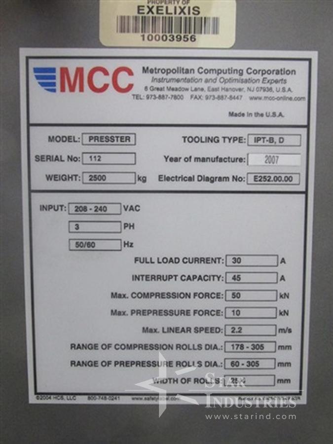 Used MCC Presster Tablet Press Replicator