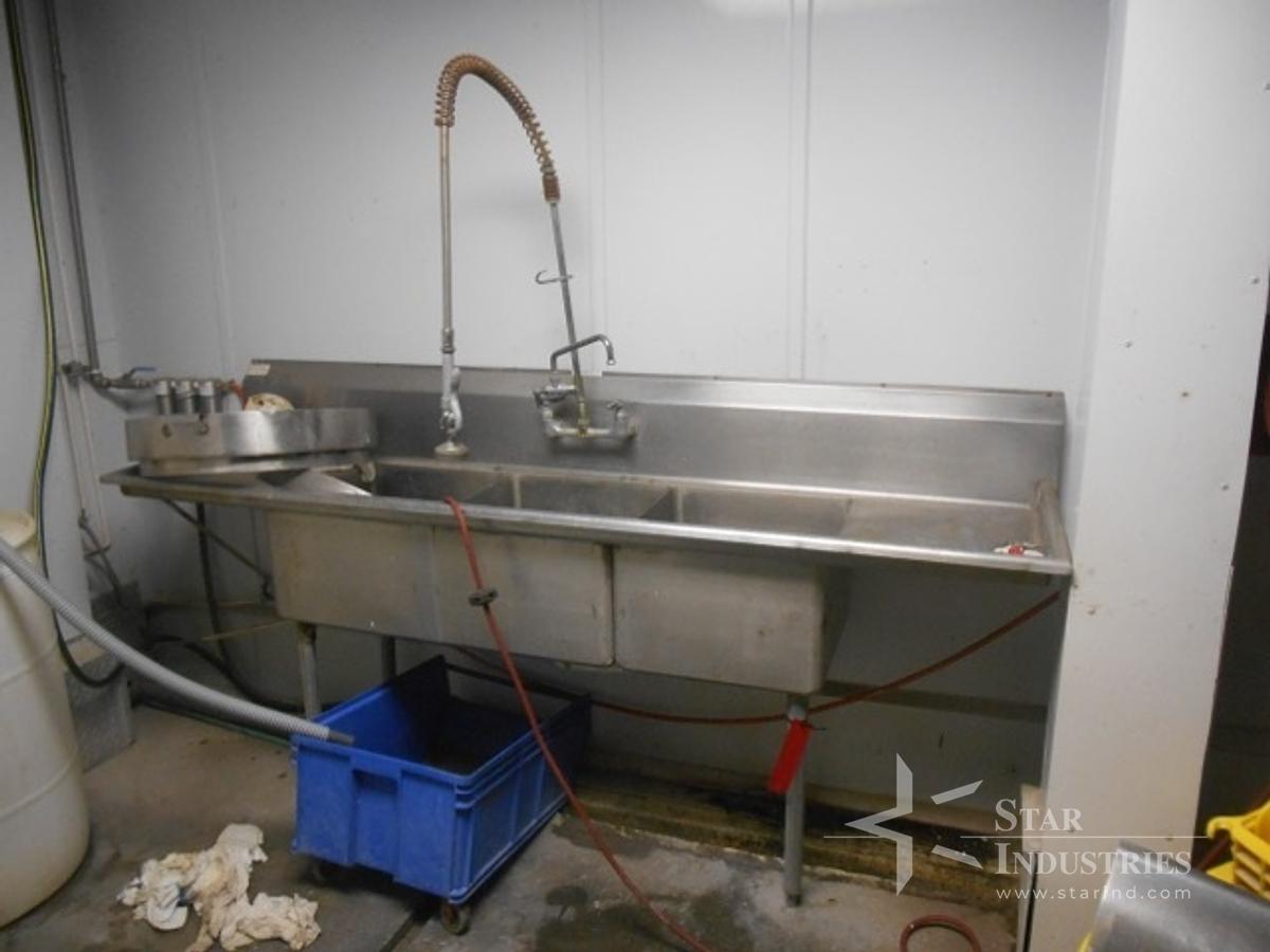 Used Three basin stainless steel sink with faucet.
