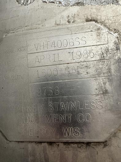 Used Walker 1500 Gallon S/S Tank