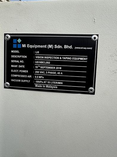Used Vision Inspection & Taping Equipment