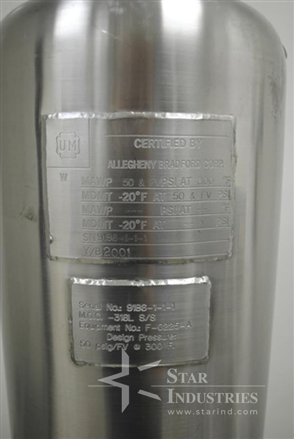 Used Allegheny Bradford Pressure Filter 316L Stainless