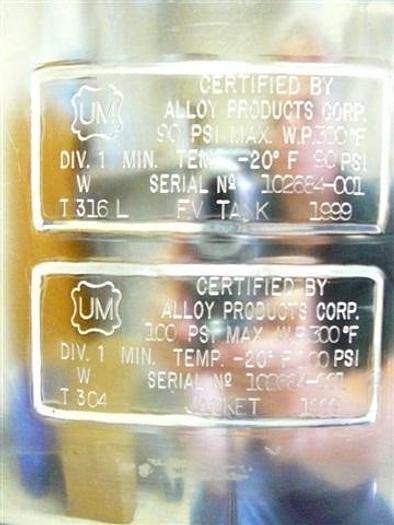 Used 15 gallon Alloy Products 316L Reactor