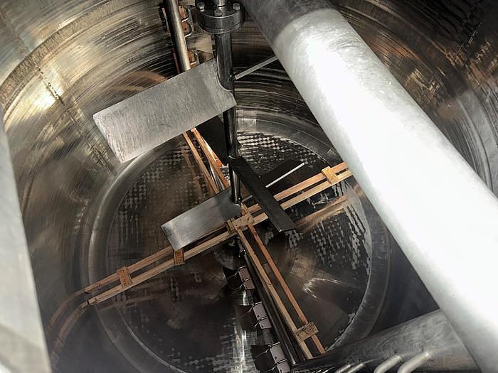 Used Stainless Steel 6,000 Gallon Jacketed & Double Motion Agitated Tank with scraper agitation and center agitation with turbine blade paddles