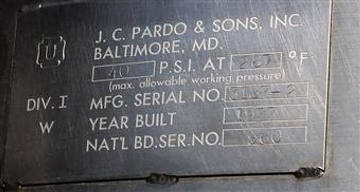 Used Pardo & Sons 500 Gal Agi Jacketed Vacuum Tank