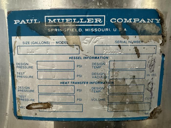 Used Stainless Steel Mueller tank