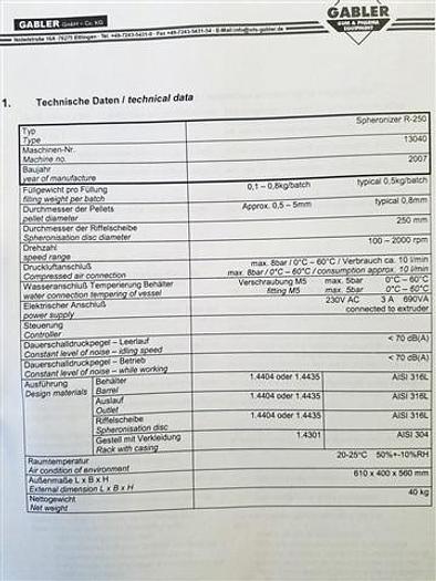 Used Gabler R-250 Spheronizer