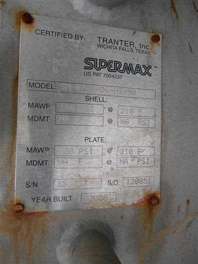 Used 81 SQ FT TRANTER SUPERMAX HEAT EXCHANGER, S/S