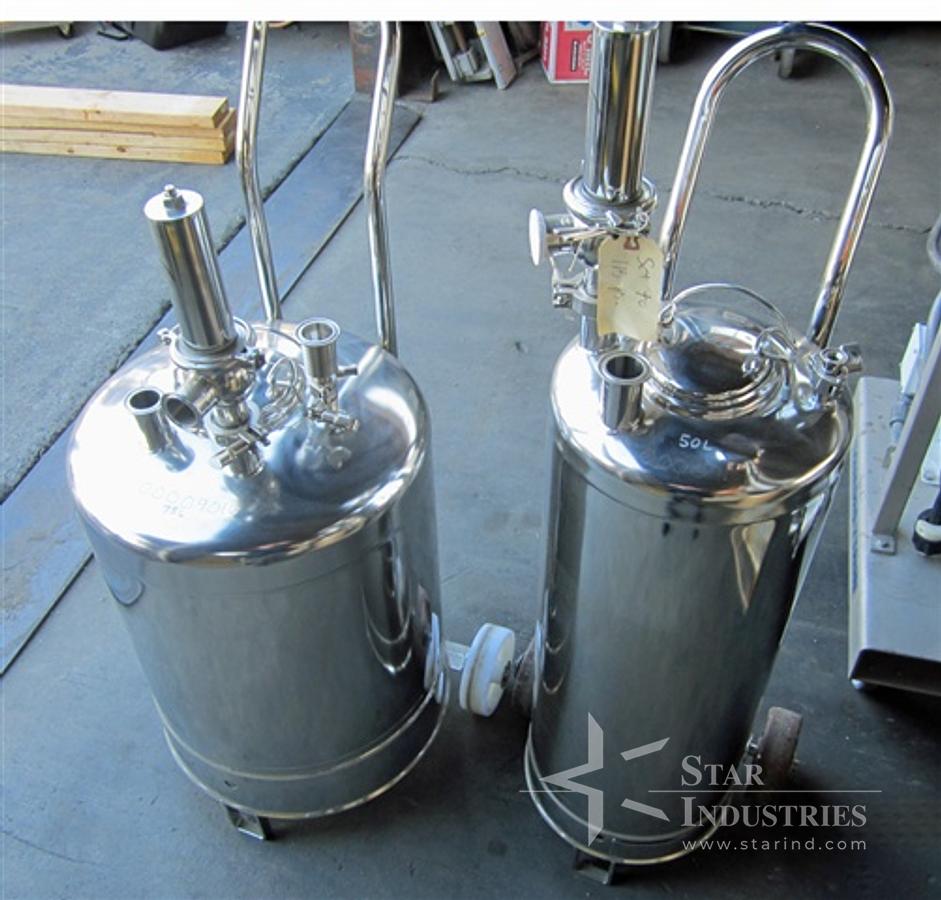 Used 50 & 75 liter Pressurized Cannisters, s.s. w/ safety valves