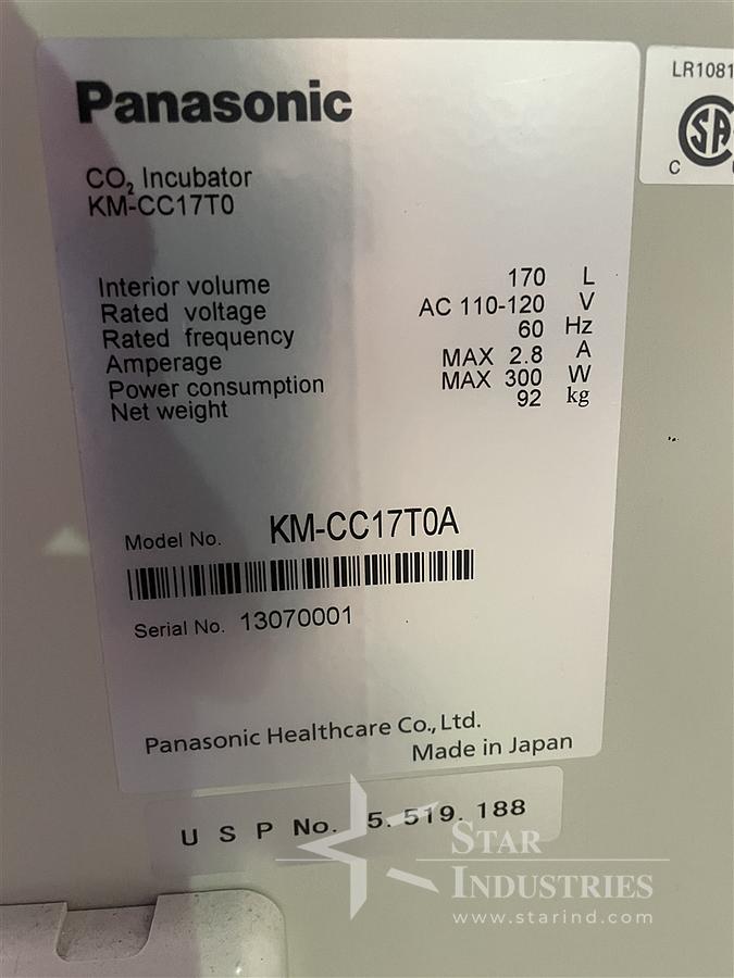 Used Panasonic Incu-safe Incubator, Model KM-CC1730A