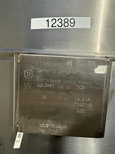 Used 1,000 liter Getinge S.S. Pressure Vessal, Insulated