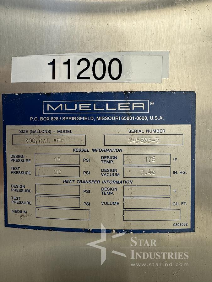 Used 300 Gallons Mueller Tank Model F 316L