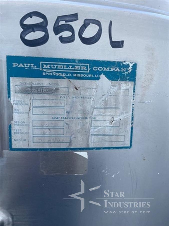 Used 850 liter Mueller S.S. Jacketed Tank