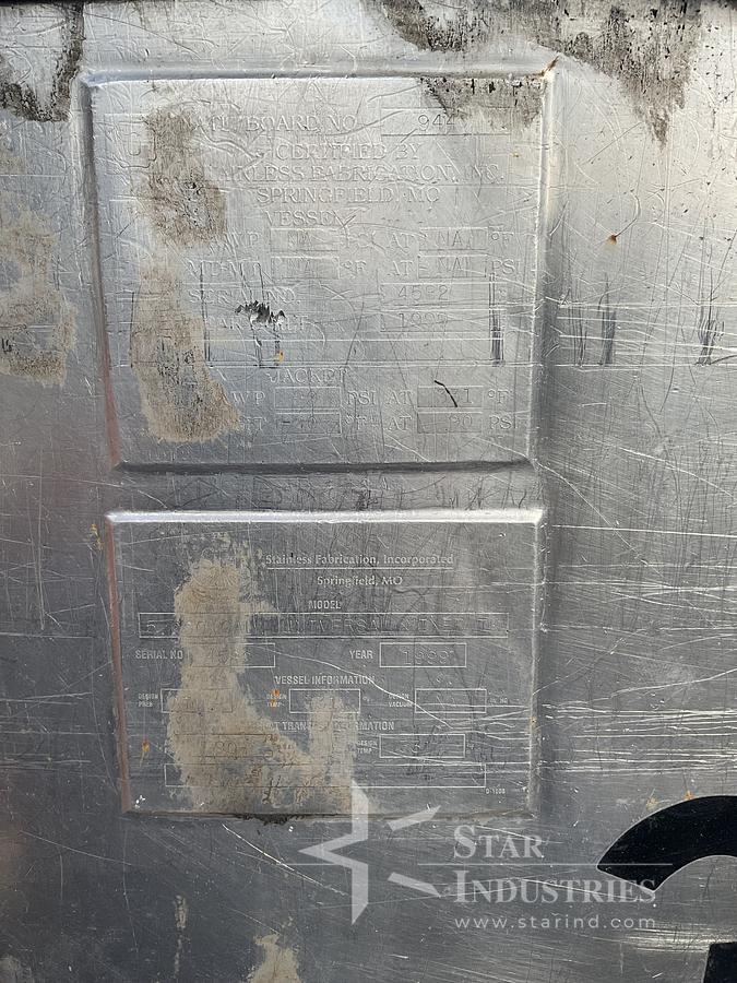 Used 5,000 Gallon S.S. Tank w/ Agitator and Side Sweep Scraper