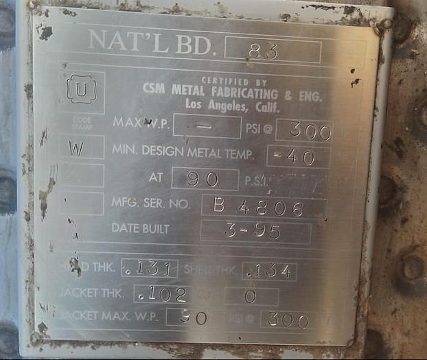 Used Stainless steel agitated dimple jacketed mix tank, approximately 3,000 Gallon