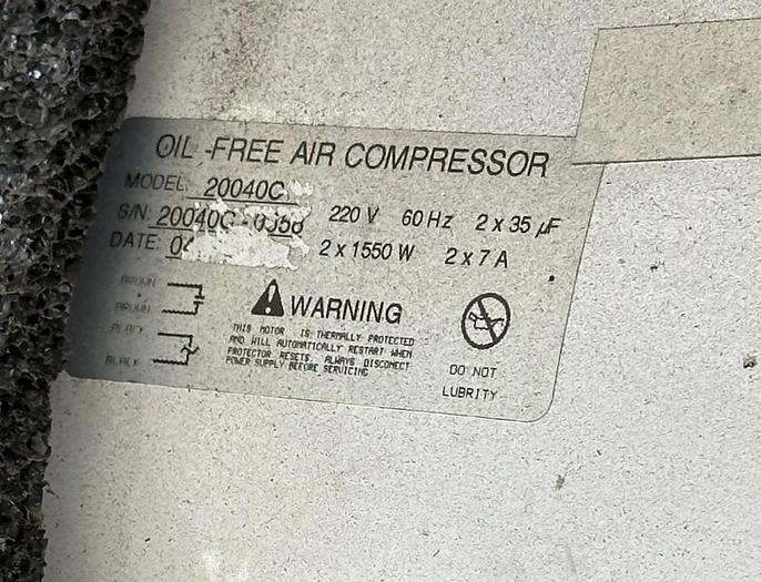 Used California 20 gallon Oil Free Compressor Model 20040C