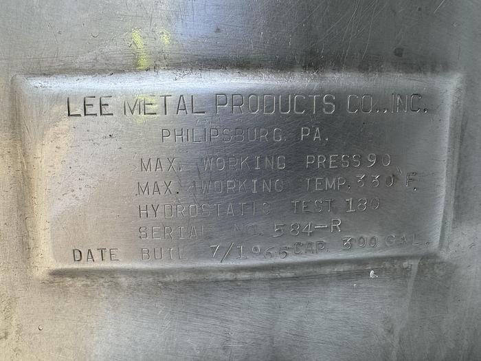 Used 300 Gallon Lee Single-motion Swept Jacketed Kettle
