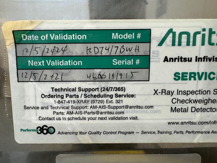 Used Anritsu X-ray Machine w/ rejector station