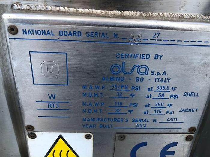 Used 300 liter Olsa S.S. Reactor w/ Sweep Agitation