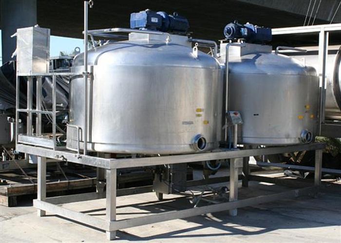 Used Twin 750 gallon jacketed Tanks on Mezzanine