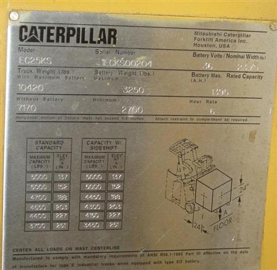 Used Caterpiller Electric Forklift, 5000 lbs load, w/ Charger