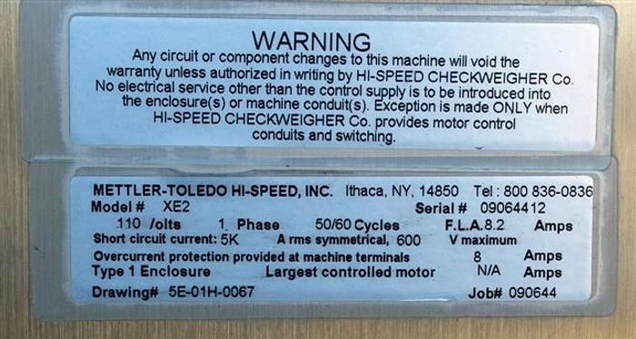 Used Mettler Toledo Model XE2 Checkweigher w/ Ejector