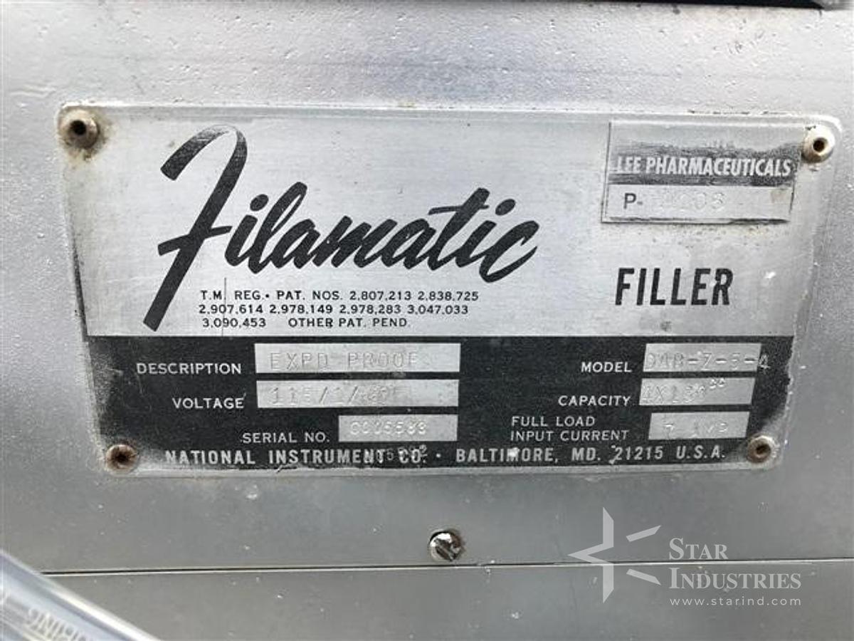 Used Filamatic Four Head Piston Filler With Conveyor
