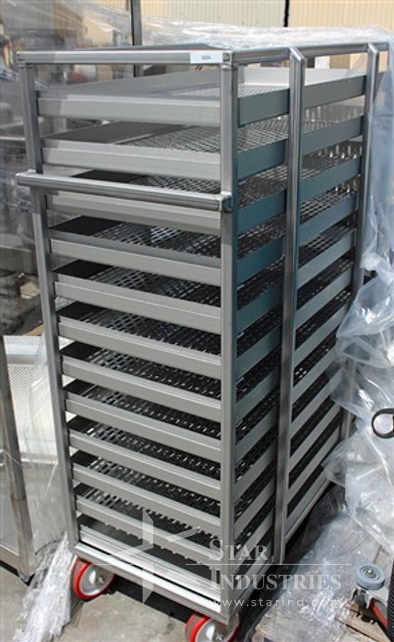 Used Trolley with 36" x 24" perforated, trays, all stainless steel