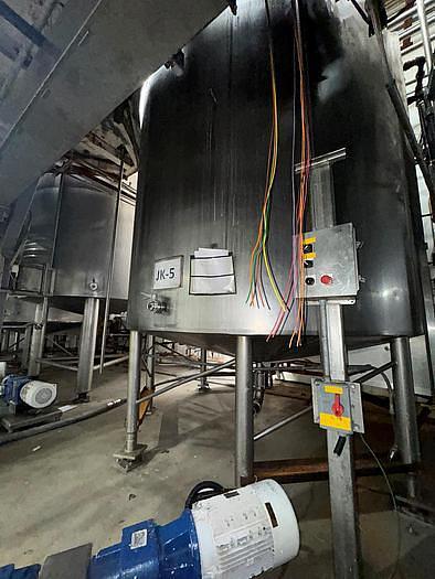 Used Stainless Steel 6,000 Gallon Jacketed & Double Motion Agitated Tank with scraper agitation and center agitation with turbine blade paddles