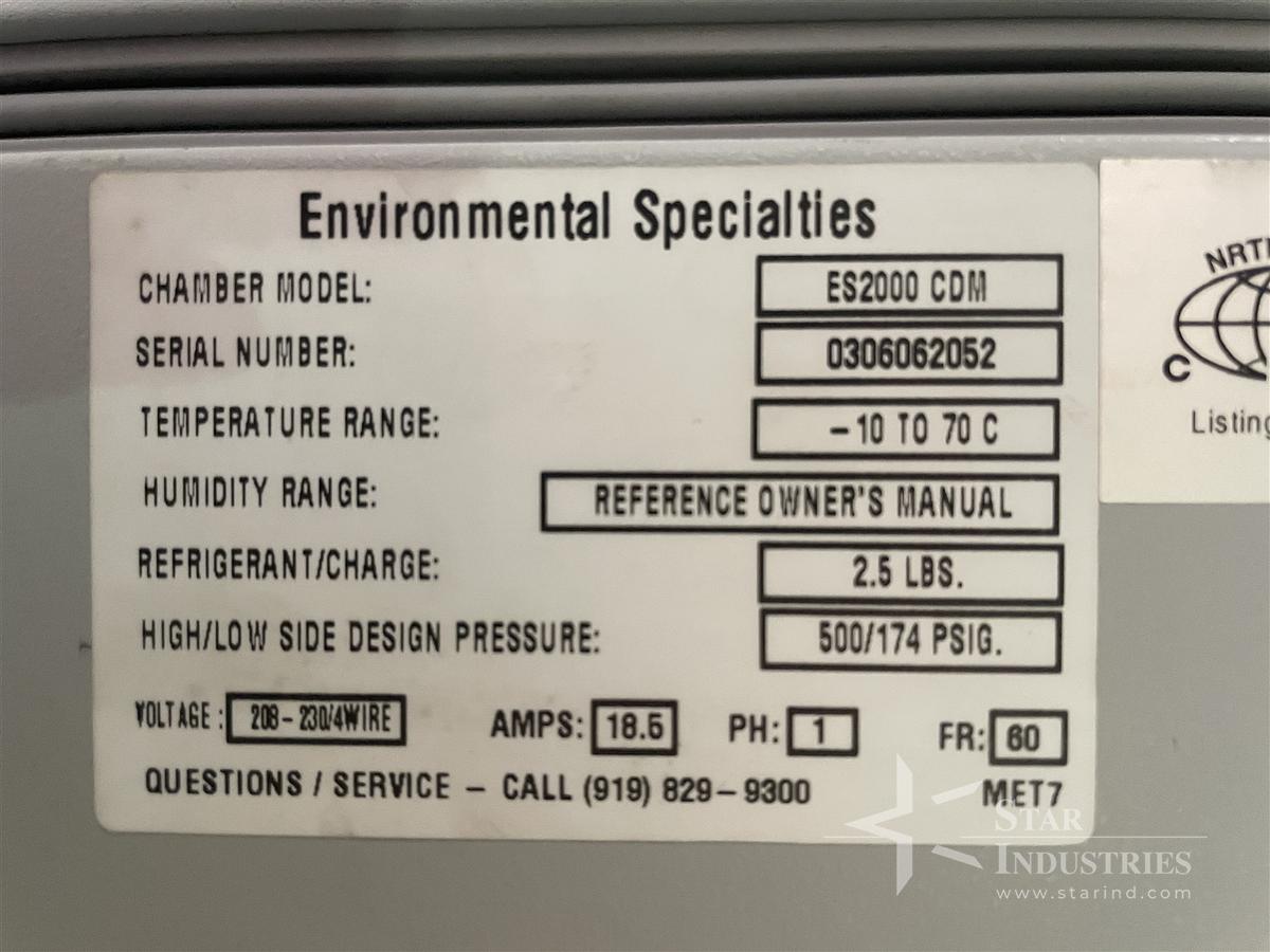 Used Enviromental Specialties Chamber
