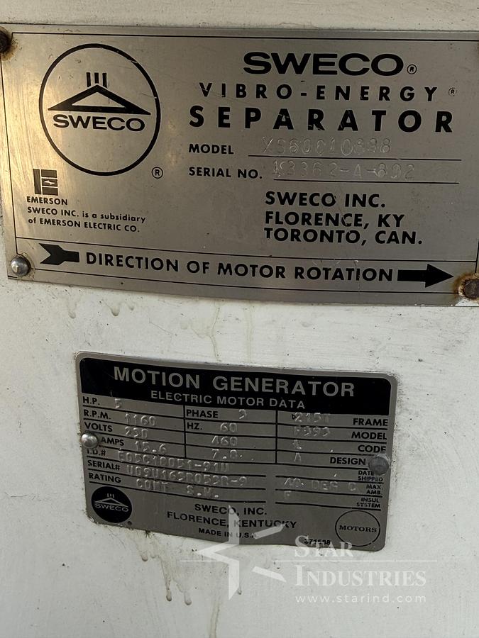 Used Sweco 60" Separator, 3-deck,2 Seperations, carbon steel