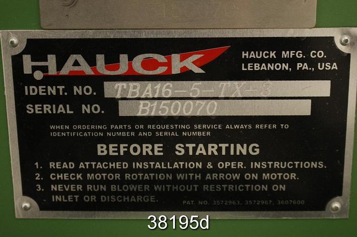 Unused Hauck TBA16-5-TX-3 Blower, With Teco 7.5Hp AC Motor #38195