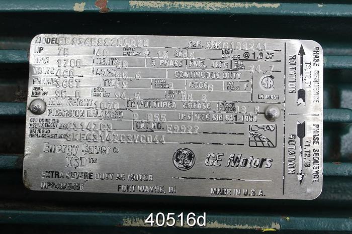 Used General Electric 5KS365SS208D20 A/C Motor, 75Hp, 1780 Rpm, 460 Volts #40516