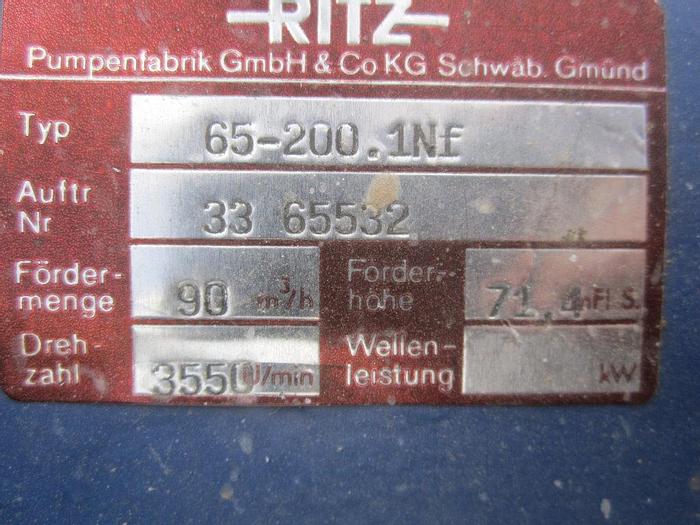 Used Pump, Centrif., 30 kW, Carbon Steel, Ritz, Model 65200.1NF, 3", #S739824