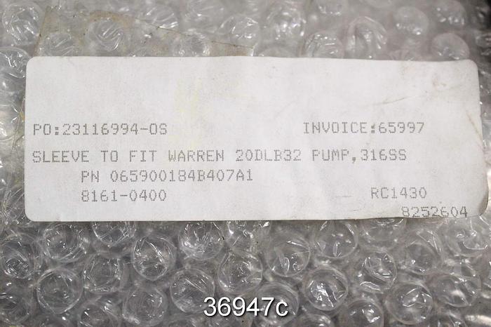 Unused Warren 20DLB32 Shaft Sleeve, NO. 065900184 B407A1 #36947