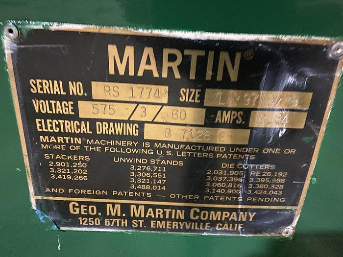Used 100" (2.54M)  MARTIN SHAFTLESS FLOOR PICK UP UNWIND STAND 72" DIAMETER