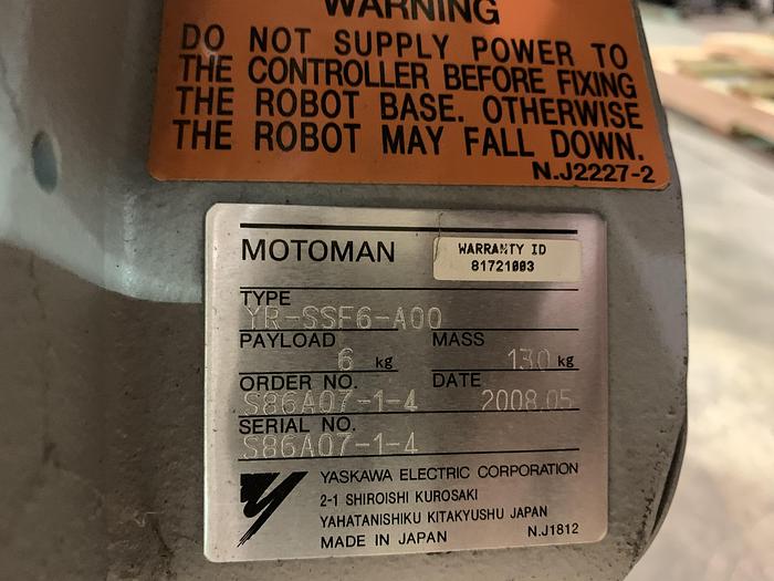 Used MOTOMAN SSF2000 (YR-SSF6-A00) 6 KG X 1,378mm REACH 6 AXIS CNC ROBOT WITH NX100 CONTROL