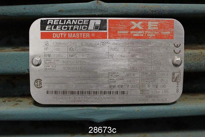Used Reliance P40G0240N AC Motor, 100 HP, 1785 RPM #28673