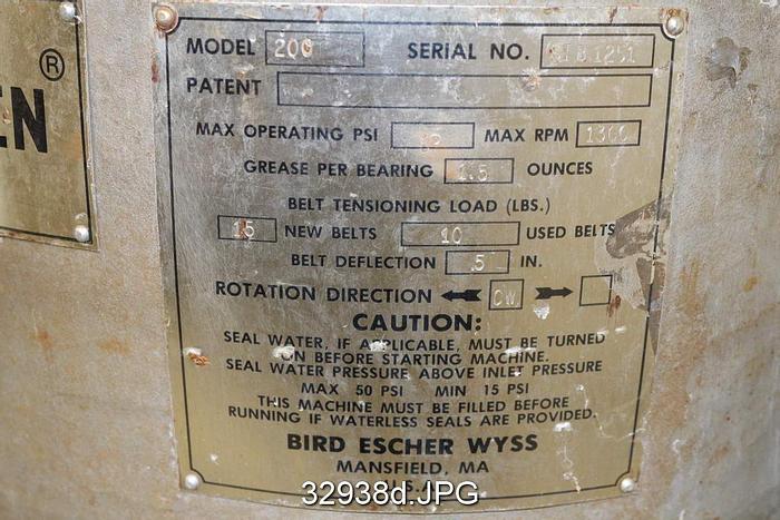 Used Bird 200 Barrier Pressure Screen with .062" Holes #32938