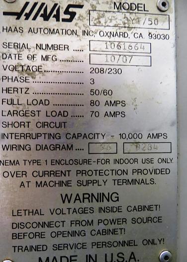 Used 2007 Haas VF-3YT/50 Vertical Machining Center