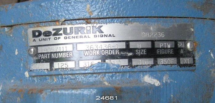 Used Dezurik  8" Three Way Valve, Air Actuated, 316 Stainless Steel Body, Plug, And Seat.  Figure Ptw. #24681