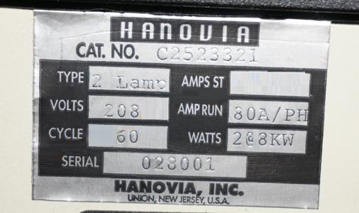 Used Hanovia Ultraviolet (UV)  Conveyor Belt Oven