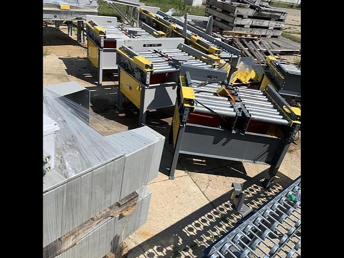 Used CONVEYOR SECTIONS, BALL, ROLLER, POWERED PLC CONTROLLED TRANSFER CONVEYOR,  SAFTEY FENCING