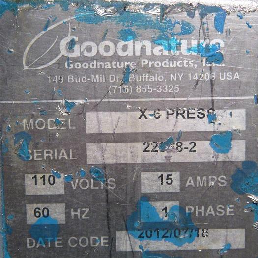 Used Press, Juice, Goodnature, Mdl X-6, 1 HP, 480 lb Cap, B #S743684